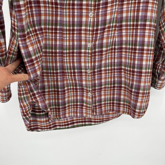 TOAD&CO. Purple Green Organic Cotton Plaid Flannel Button Up Tunic Shirt Small - Picture 4 of 8